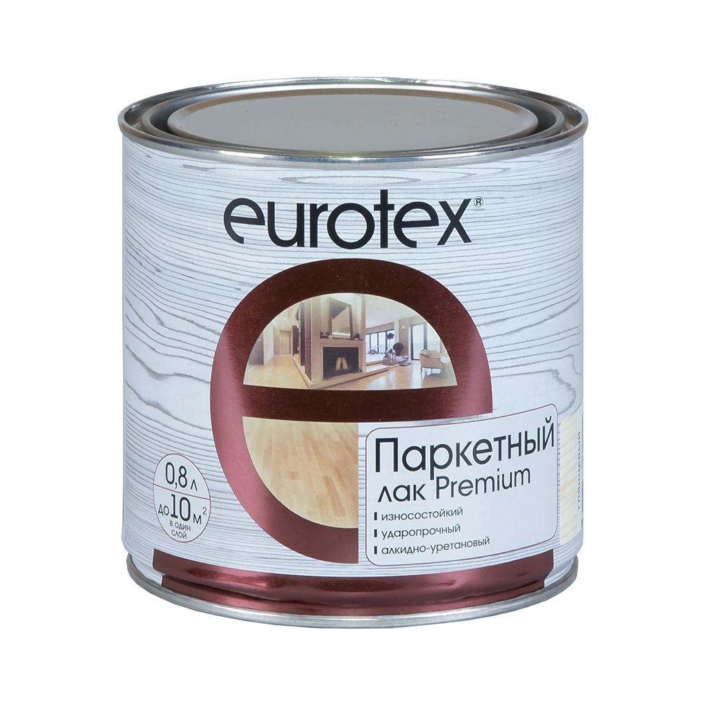 Лак Eurotex Premium паркетный для внутренних работ глянцевый бесцветный 0,8 л