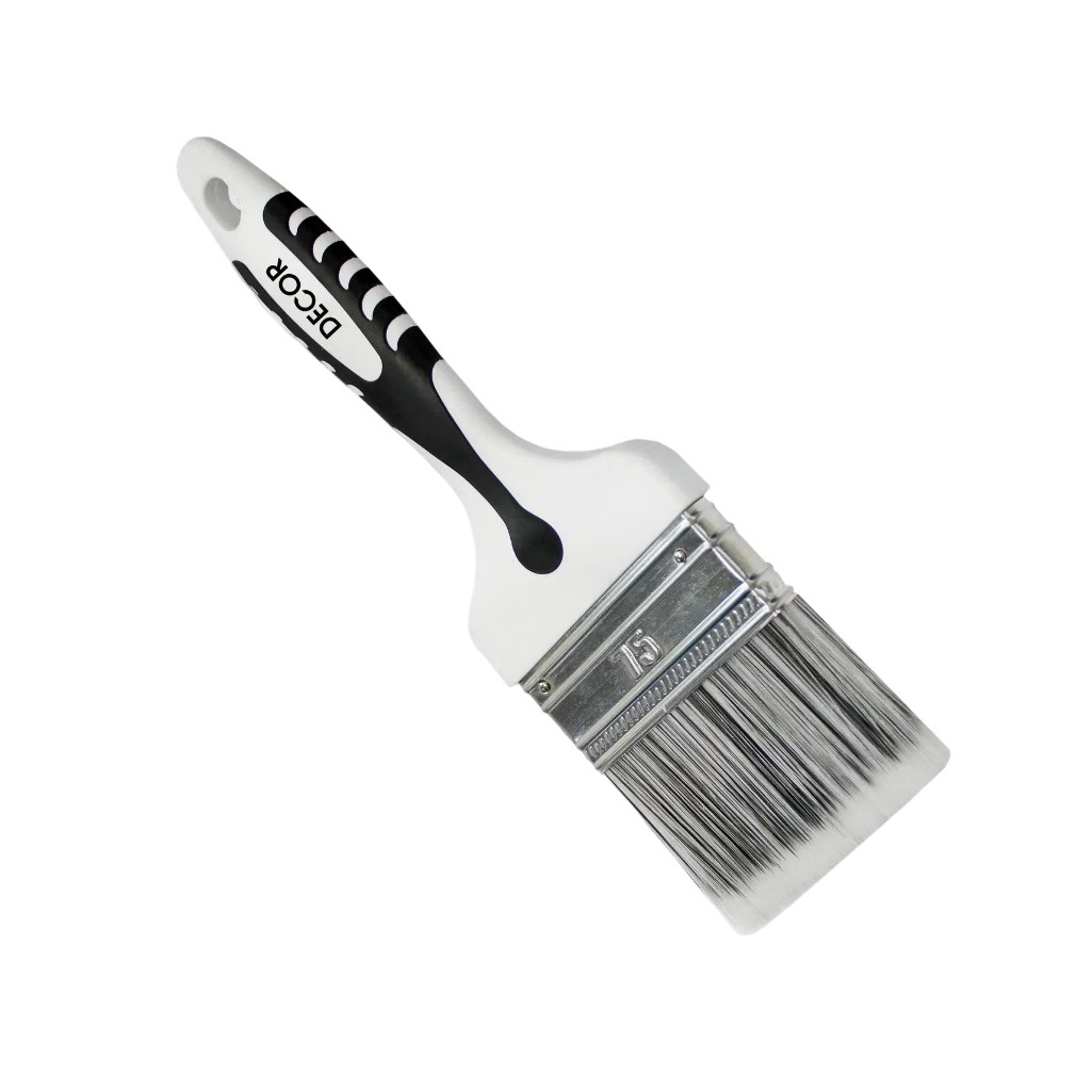 Кисть Decor Black White Premium универсальная, 25х15 мм, серебристая щетина, 2К ручка, 860-025