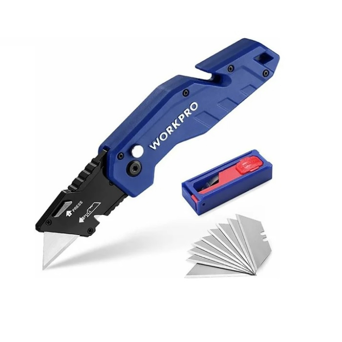 Нож складной Workpro с нейлоновой рукояткой, синий WP211008