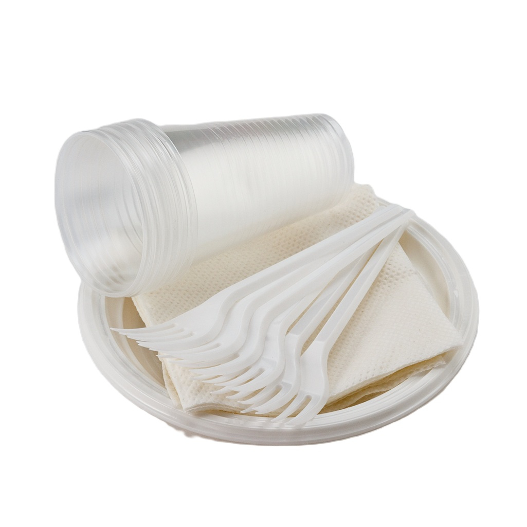 Набор одноразовой посуды Юпласт ЮНАБ 2031 6 персон, стакан 200 мл, вилка, тарелка, салфетка