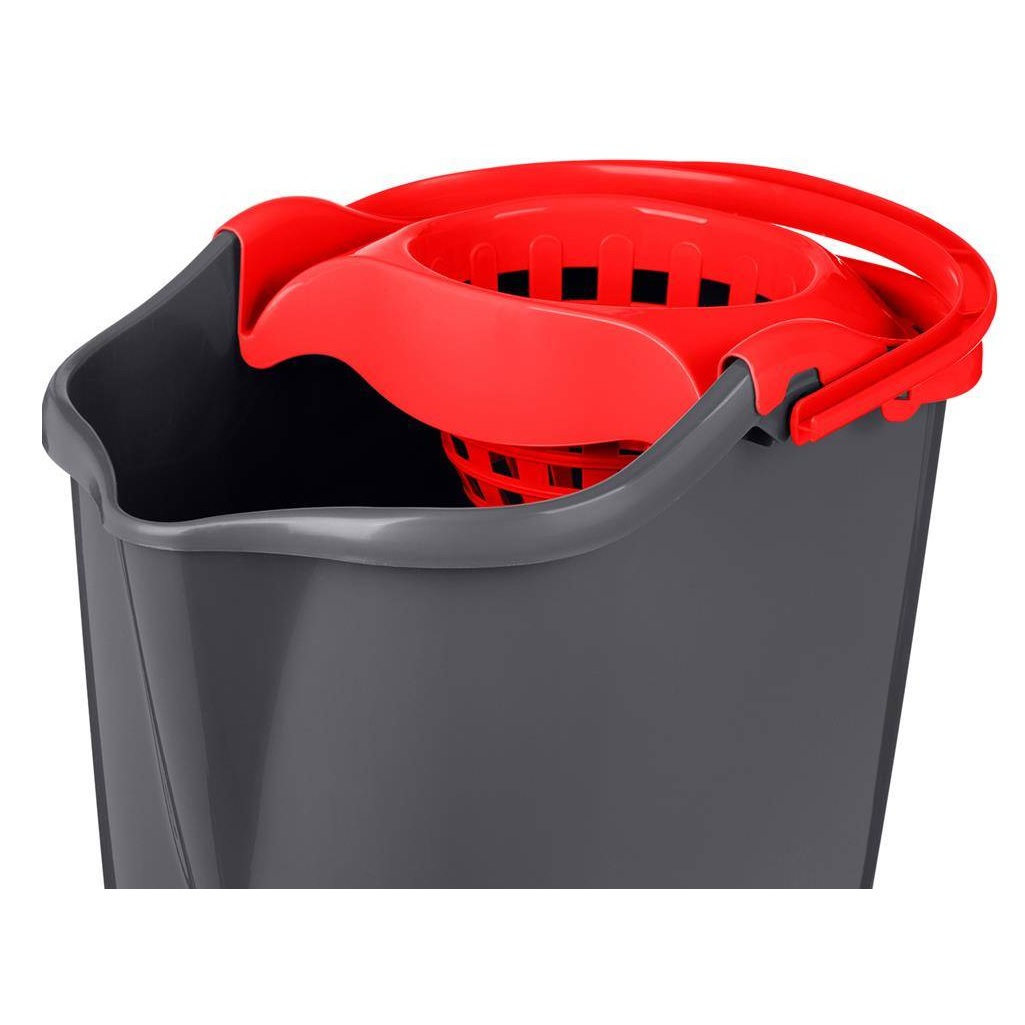 Ведро Rimo Homver прямоугольное, с отжимом МОП, 13 л, серый с красным, 221245306/03