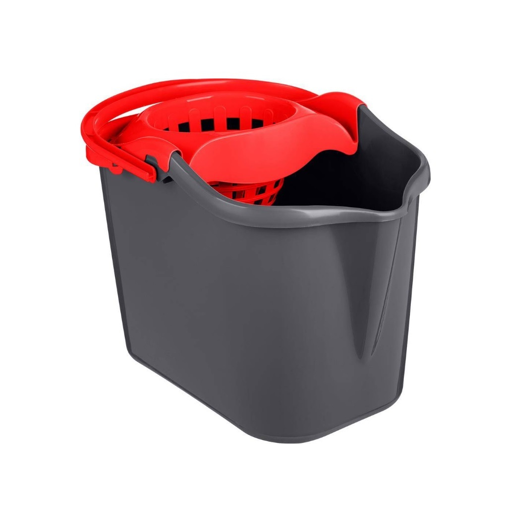 Ведро Rimo Homver прямоугольное, с отжимом МОП, 13 л, серый с красным, 221245306/03