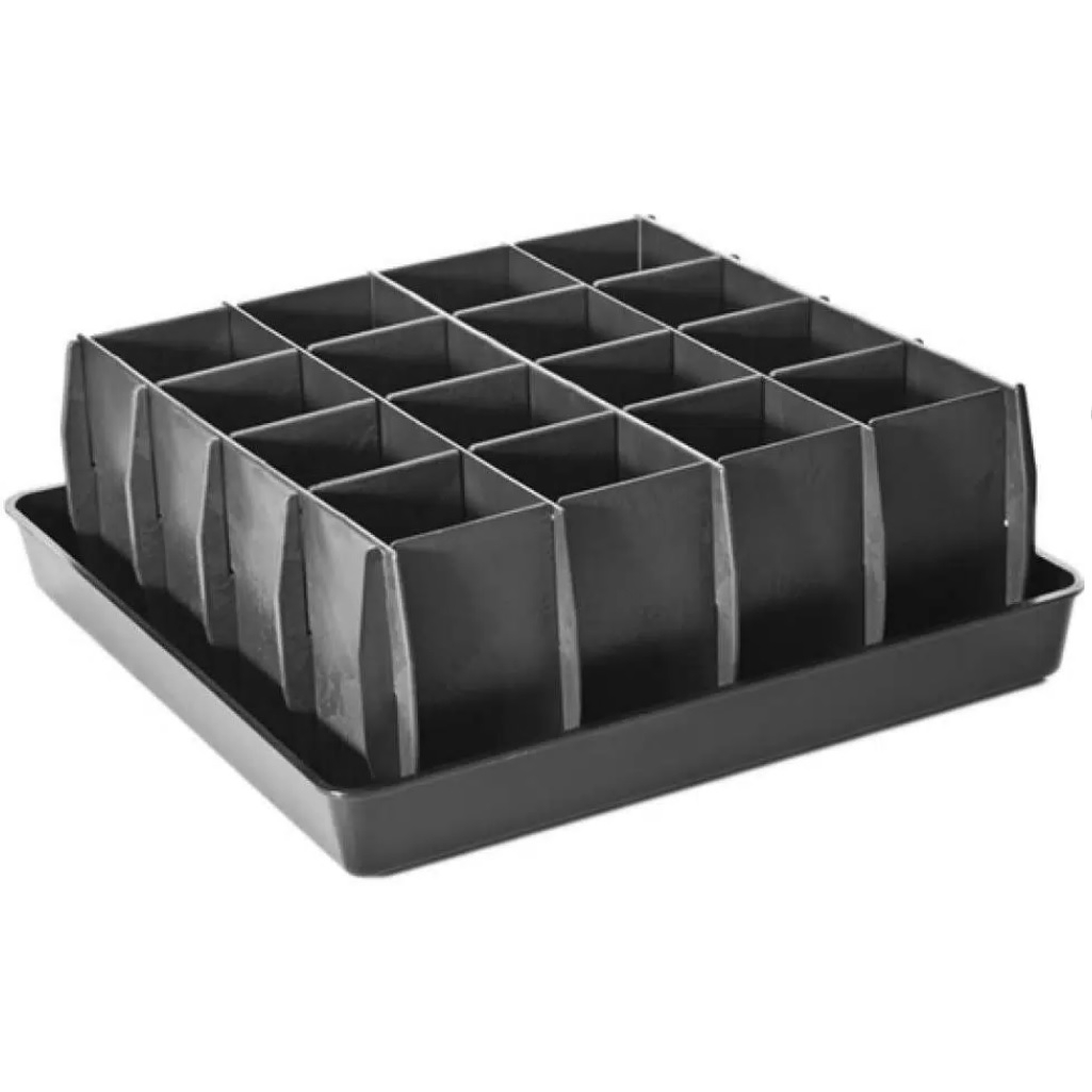 Ящик для рассады разборный, 16 ячеек, 130 мл, пластик, черный, 280х280х100 мм