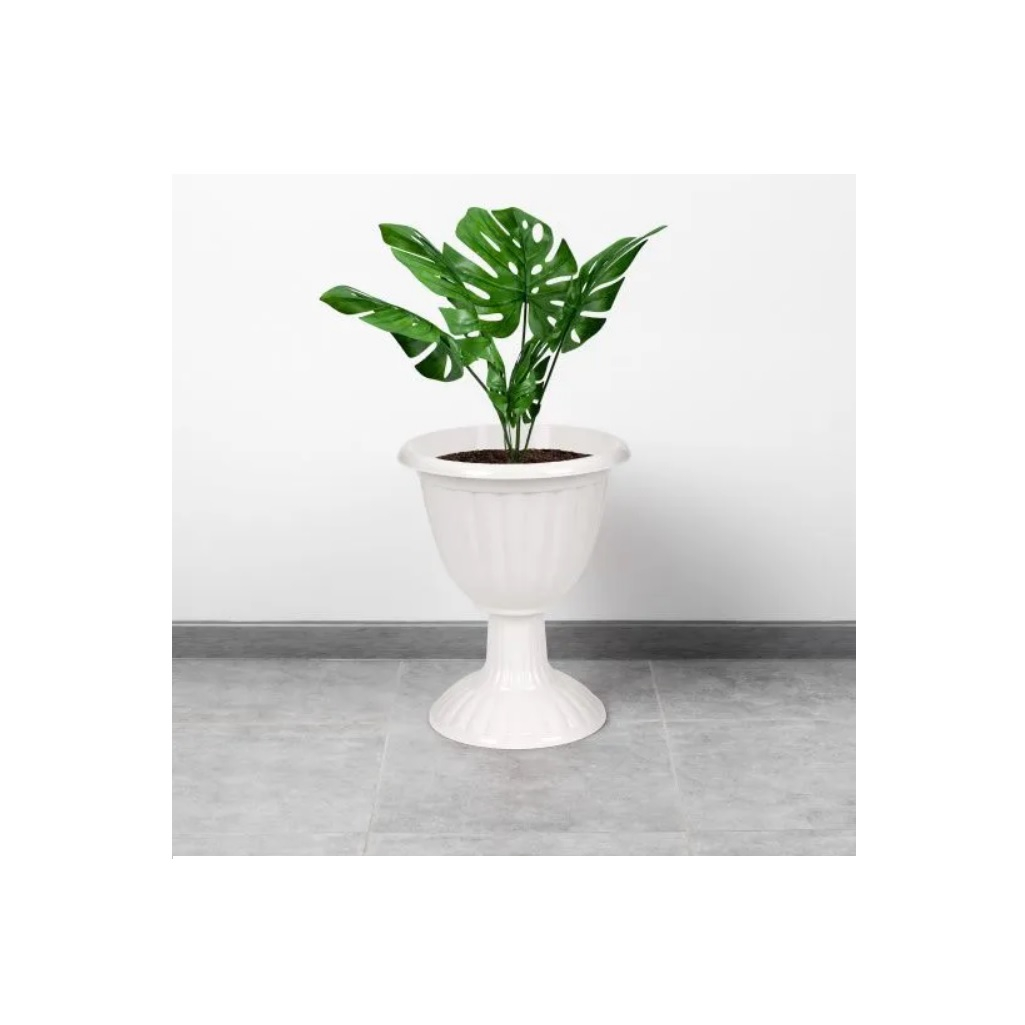 Вазон для цветов Альтернатива Жасмин, на высокой ножке, 12 л, диаметр 370 мм, белый, М1390