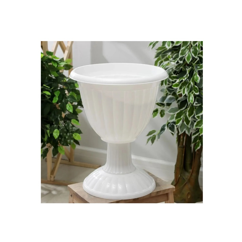 Вазон для цветов Альтернатива Жасмин, на высокой ножке, 12 л, диаметр 370 мм, белый, М1390