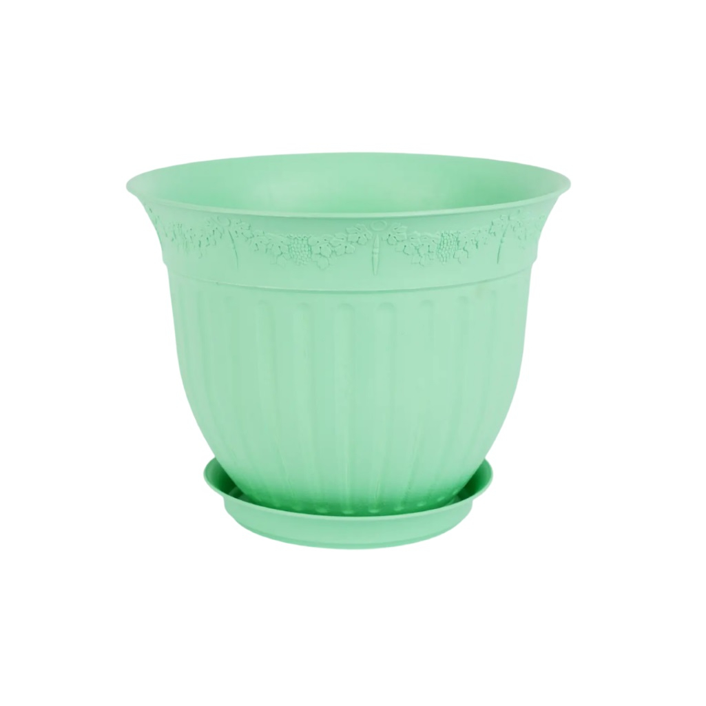 Кашпо Виноград с поддоном, 6.0 л, 30х24 см, мятный, для домашних и уличных растений