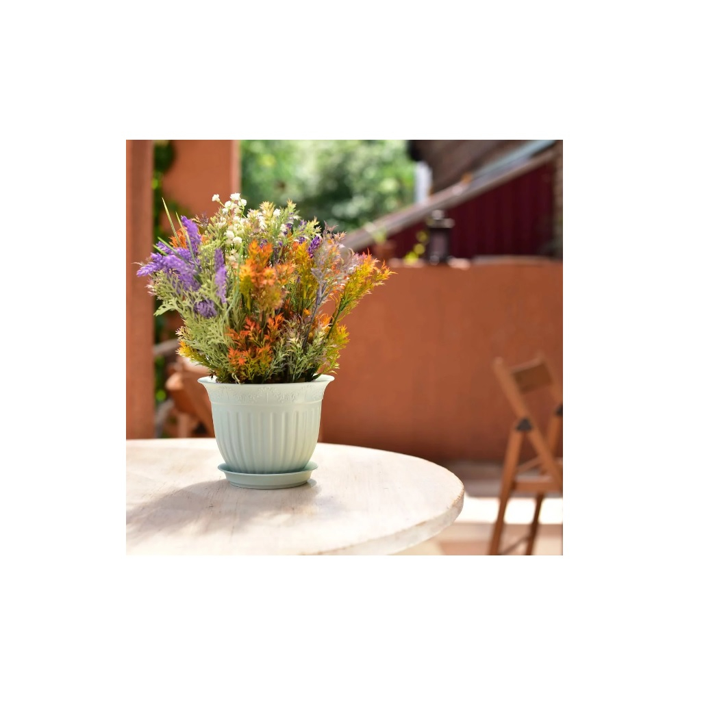 Кашпо Виноград с поддоном, объем 1.0 л, 16х12 см, мятный, для домашних и уличных растений