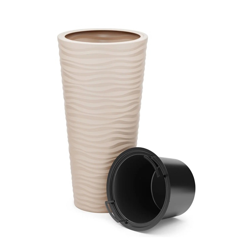 Кашпо напольное Альтернатива Оазис, светло-бежевое со вставкой 13/63 л