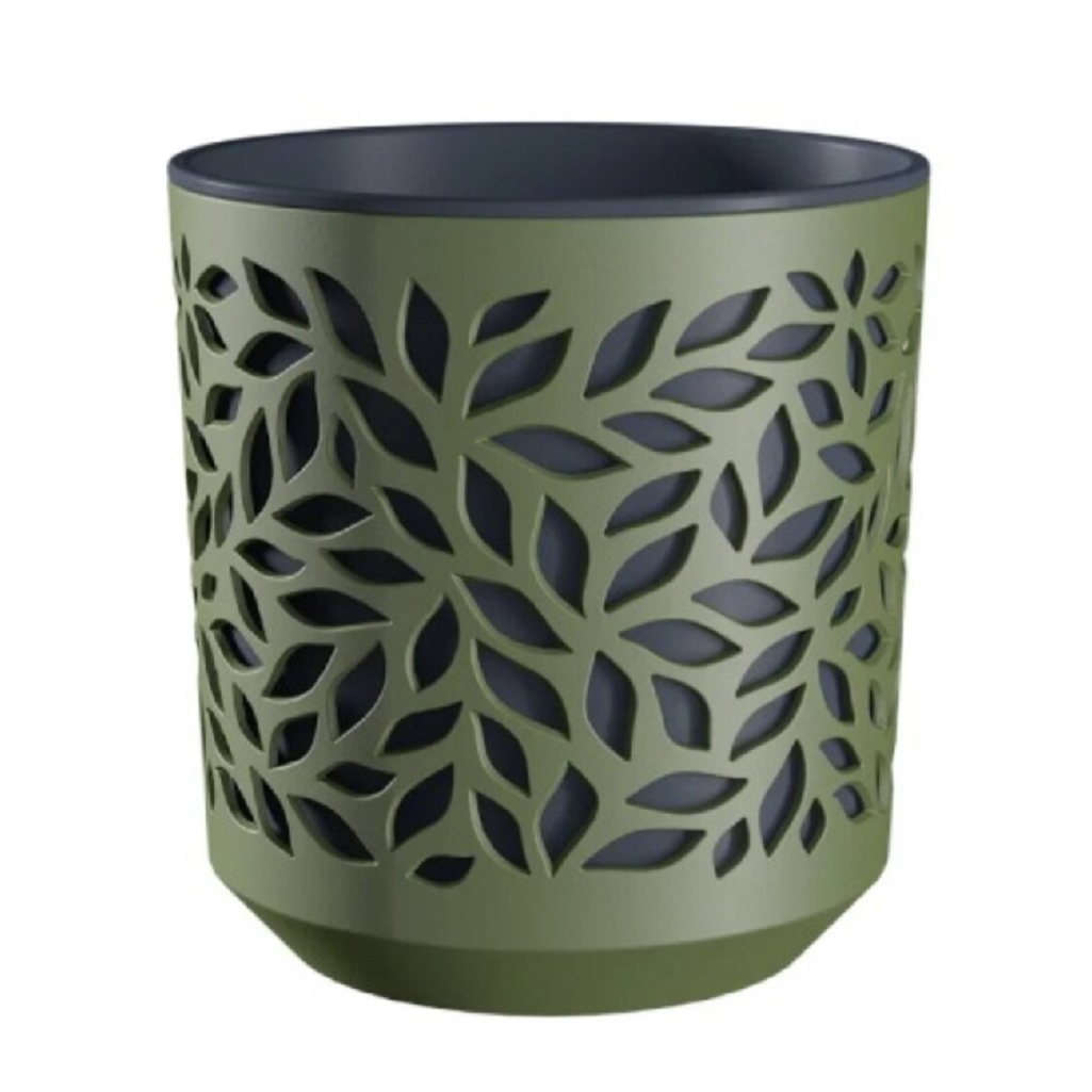 Кашпо Leaves, d-16 см, h-17 см, 2.5 л, оливка, антрацит