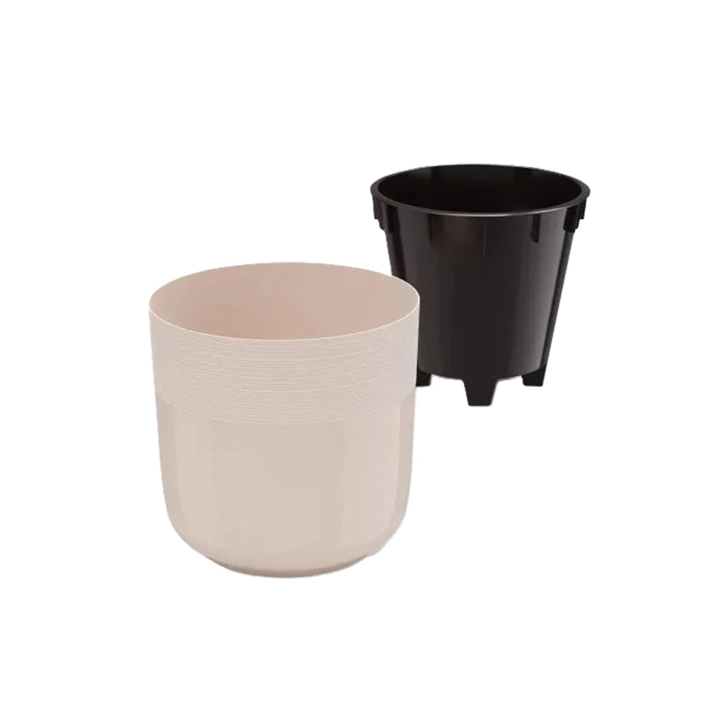 Горшок цветочный Альтернатива Линель двойной, пластик, бежевый, 6 л