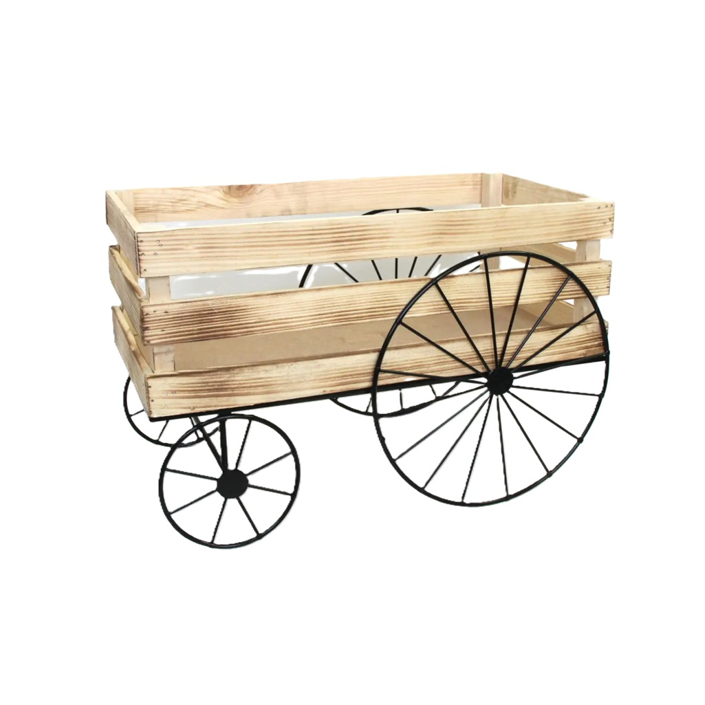 Подставка для цветов Телега, 4 колеса, металл, дерево, 280х310х500 мм