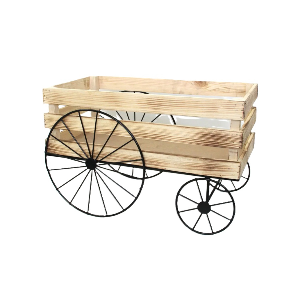 Подставка для цветов Телега, 4 колеса, металл, дерево, 280х310х500 мм