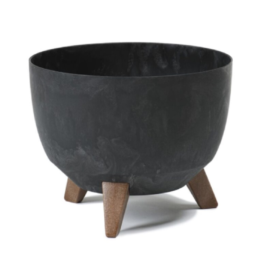 Кашпо Roma Eco recycled beton на ножках, черный бетон 23х29 см, с поддоном, до 7 кг, 9.3 л