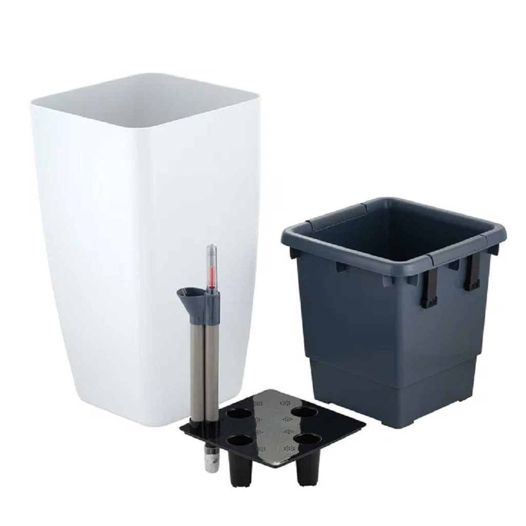 Горшок Ingreen Munchen с автополивом и вставкой, квадратный, белоснежный жасмин 8-20 л