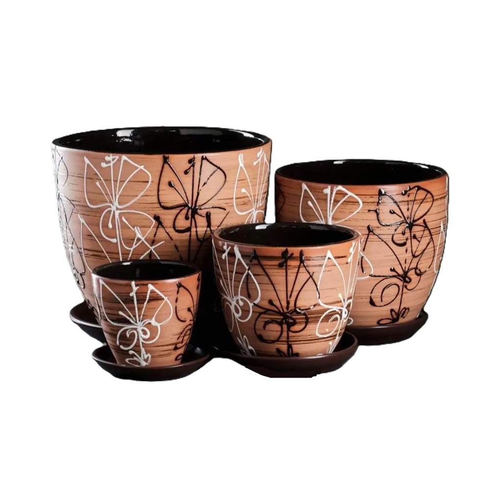 Набор кашпо для цветов Кувшинка-Витраж, настольные, керамика, цвет коричневый, 4 шт