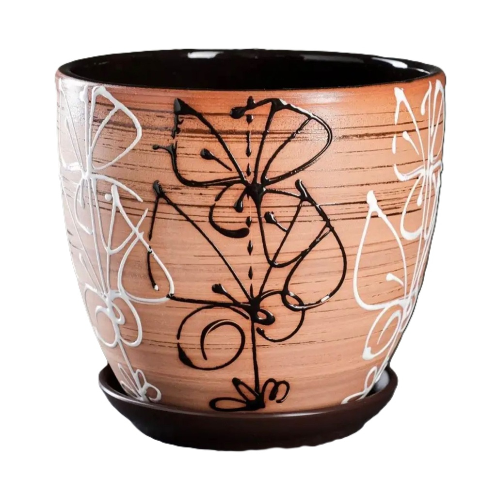 Набор кашпо для цветов Кувшинка-Витраж, настольные, керамика, цвет коричневый, 4 шт