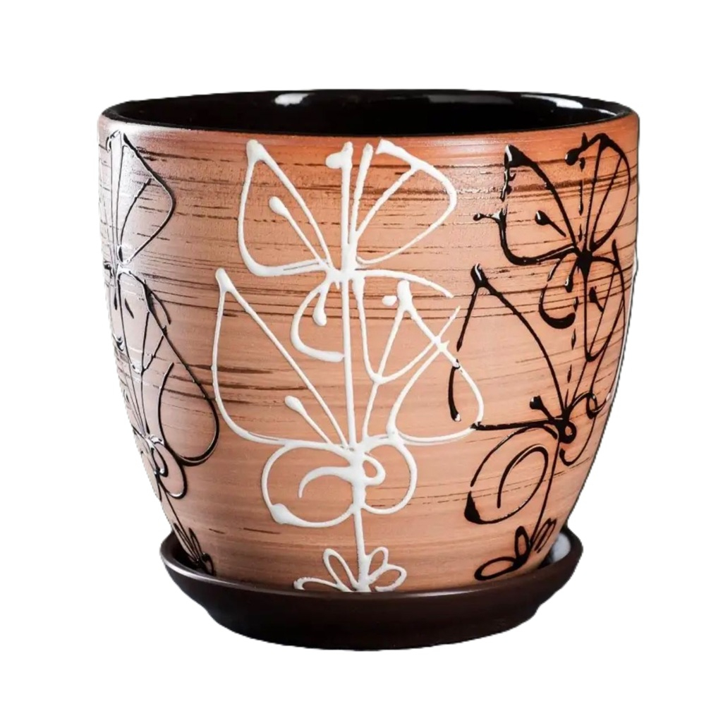 Набор кашпо для цветов Кувшинка-Витраж, настольные, керамика, цвет коричневый, 4 шт