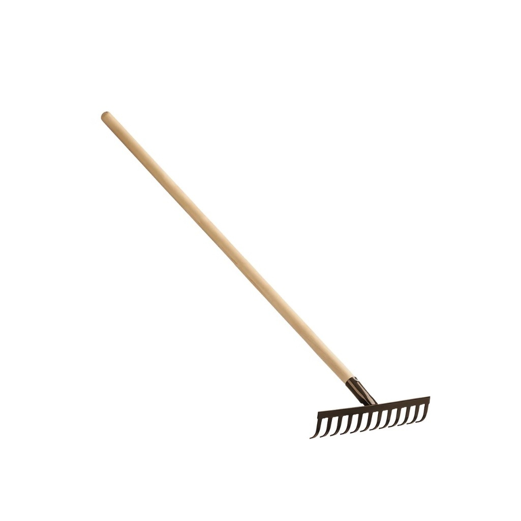 Грабли садовые Grinda 39583-12, 12 прямых зубьев, с деревянным черенком, 310х80х1300 мм