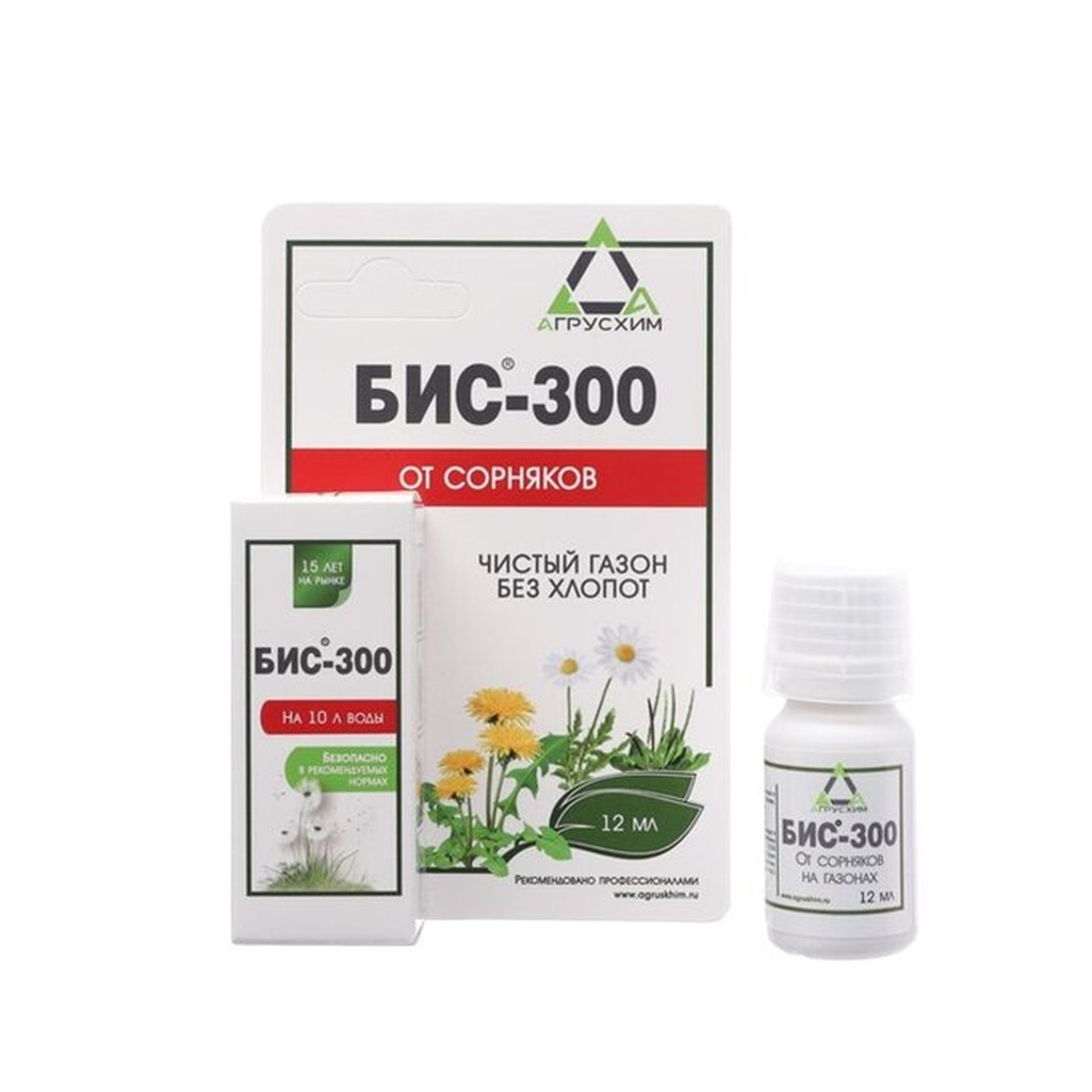 Средство Агрусхим Бис-300 от сорняков на газоне и землянике, 12 мл