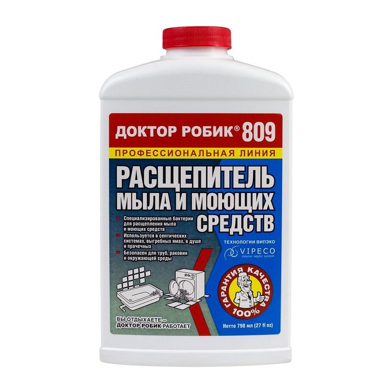 Расщепитель мыла и моющих средств Доктор Робик № 809, 798 мл