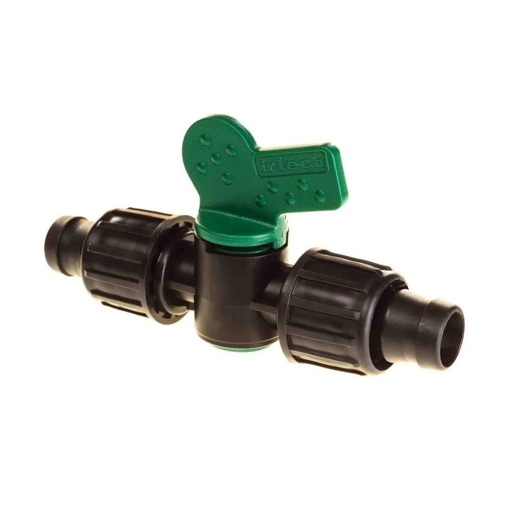 Кран компрессионный КЛ x КЛ 16 мм, проходной, пластиковый, для капельной ленты, 07123