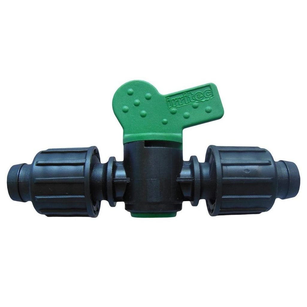 Кран компрессионный КЛ x КЛ 16 мм, проходной, пластиковый, для капельной ленты, 07123