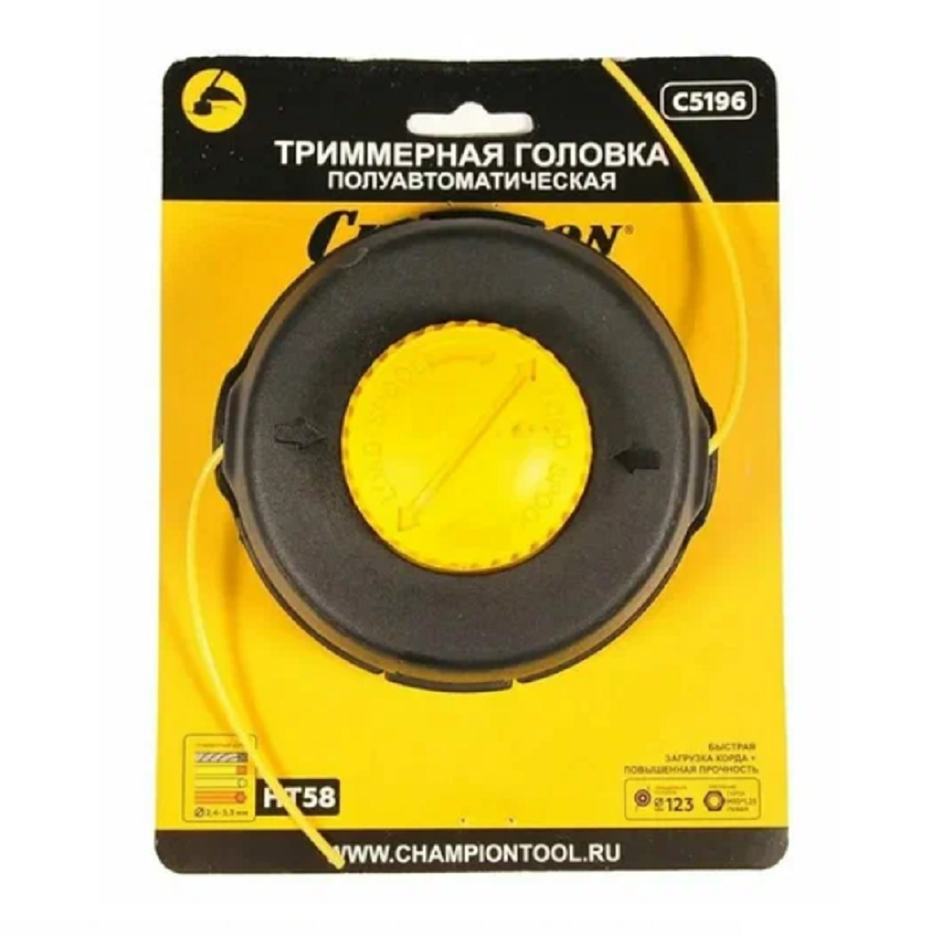 Головка триммерная Champion HT58 С5196, ручная, леска 2.4-2.7 мм, крепление М10х1.25, левая