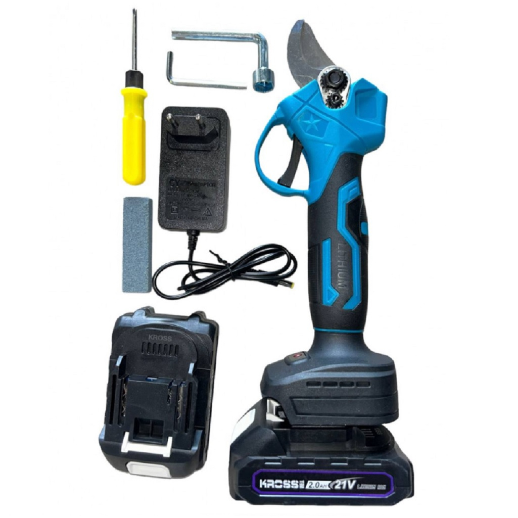 Секатор аккумуляторный Kross KLi2125, 21В, 2 акк. х 2,0Ah+з.у. для садовых работ