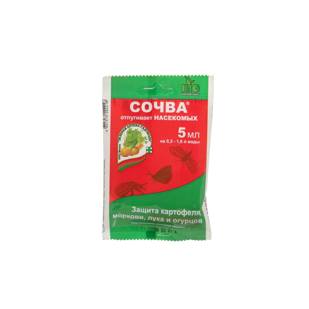 Средство Сочва, репеллент, отпугивает насекомых, защита картофеля, моркови, лука и огурцов, 5 мл