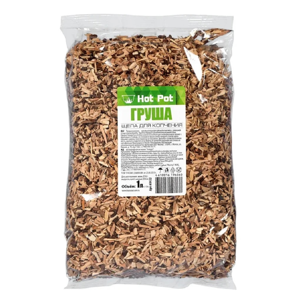 Щепа для копчения Hot Pot Груша, Для холодного и горячего копчения, средняя фракция, 1 л