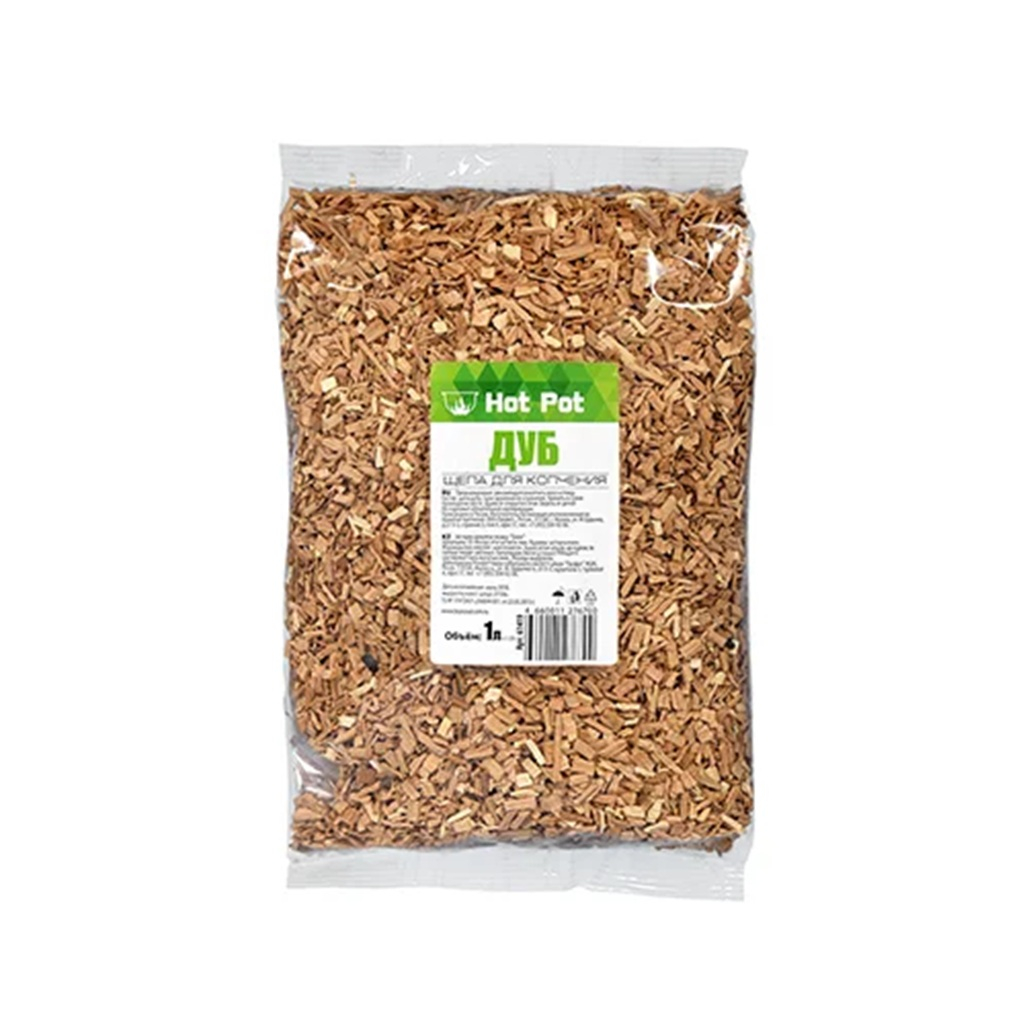 Щепа для копчения Hot Pot Дуб, для холодного и горячего копчения, средняя фракция, 1 л