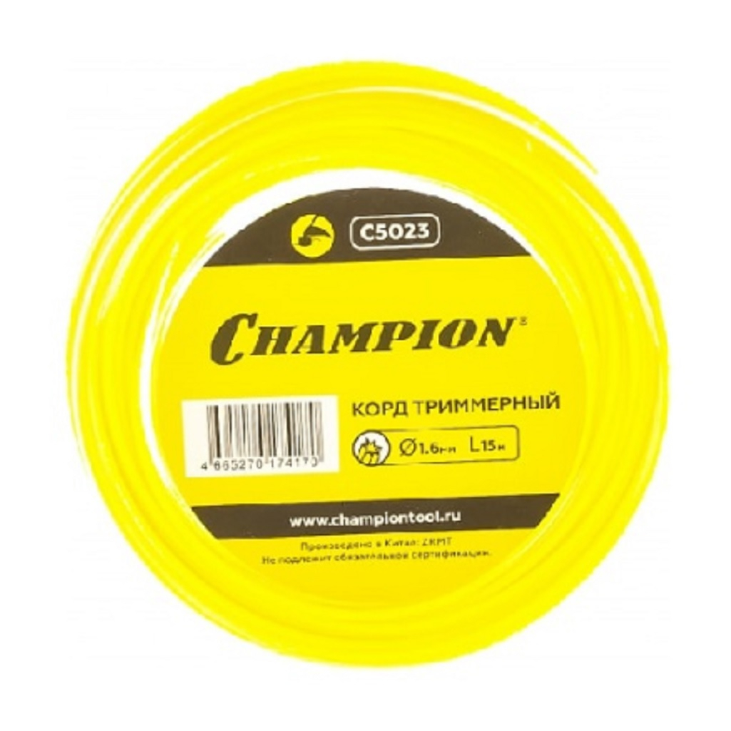 Леска для триммера Champion C5023, диаметр 1.6 мм, длина 15 м, звезда 