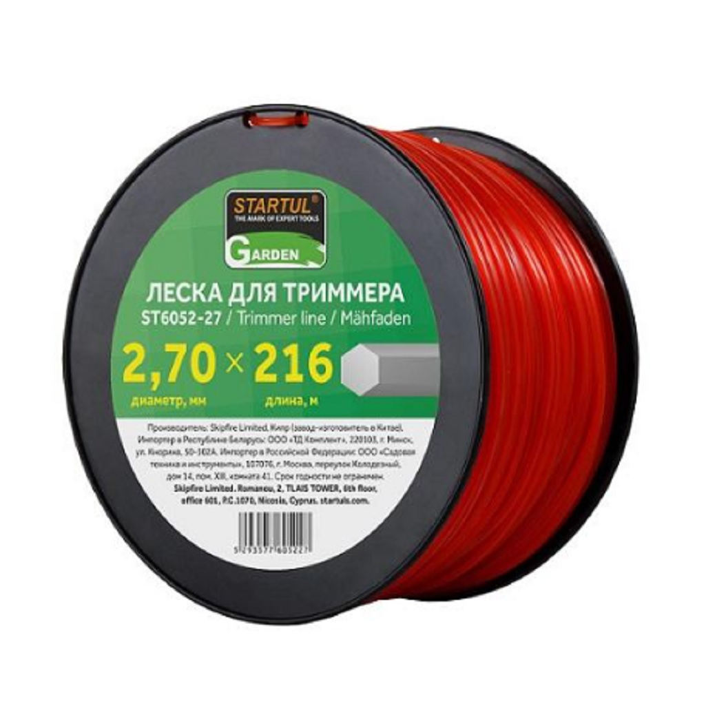 Леска для триммера Startul Garden ST6052-27, диаметр 2.7 мм, длина 216 м, шестигранник
