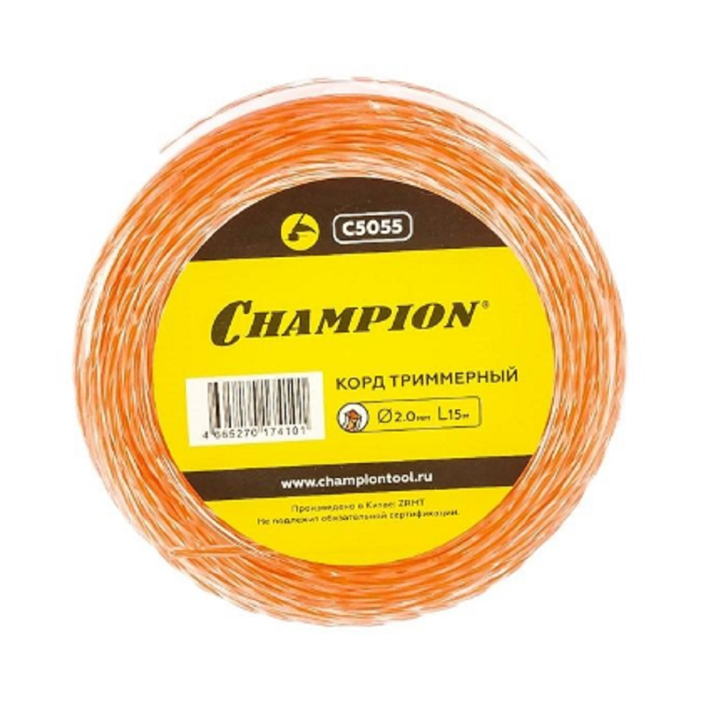 Леска для триммера Champion C5055, диаметр 2.0 мм, длина 15 метров, витой квадрат 