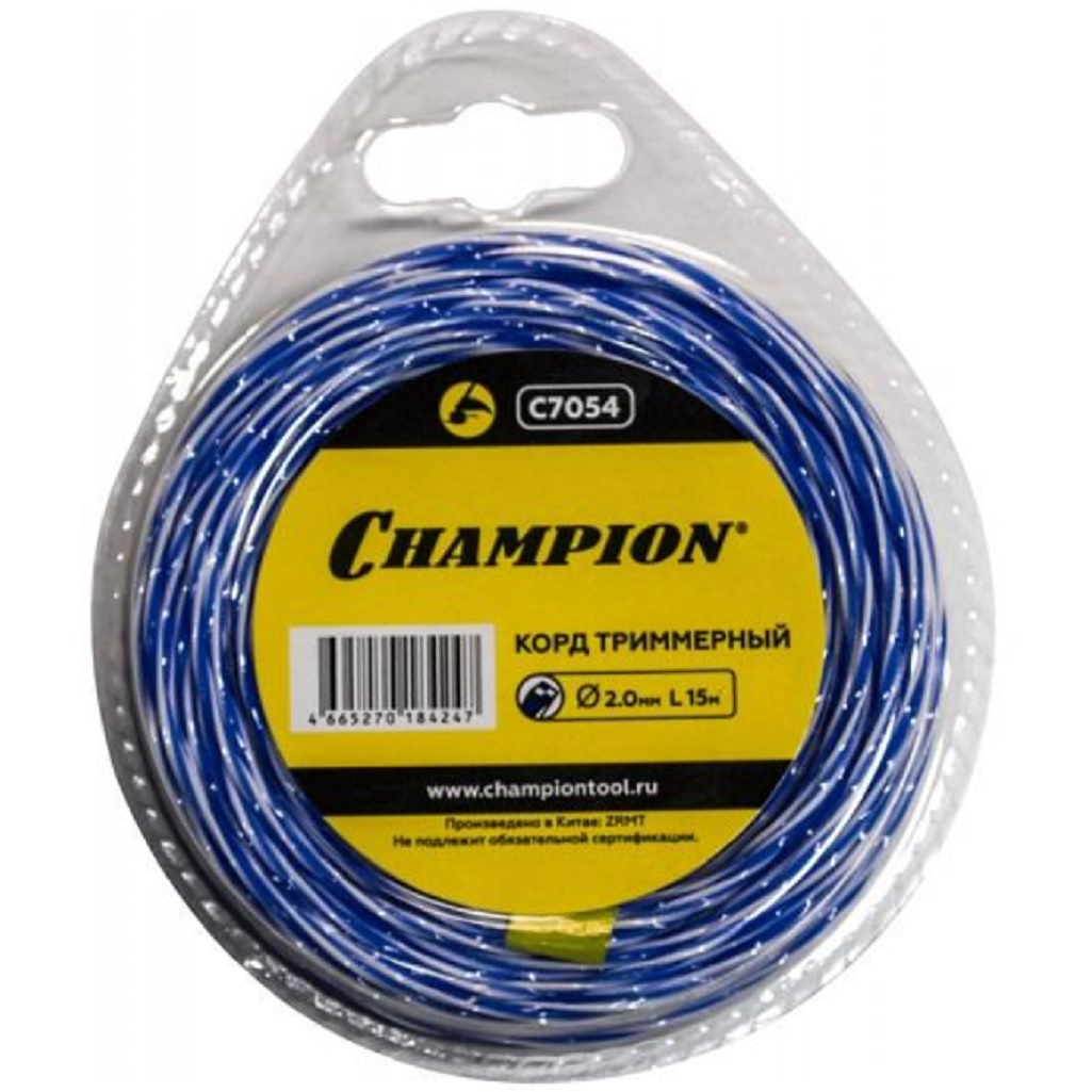 Леска для триммера Champion C7054, диаметр 2 мм, длина 15 м, витой квадрат