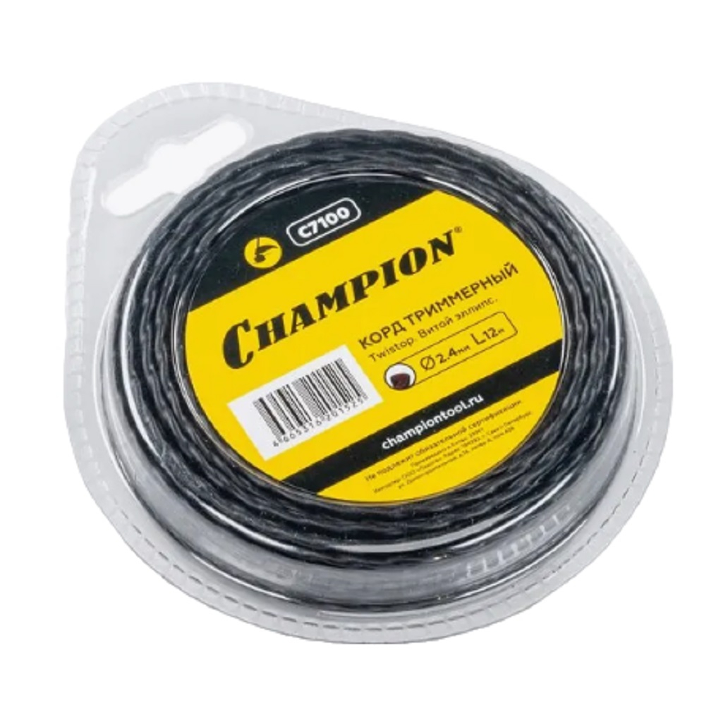 Леска для триммера Champion C7100, диаметр 2.4 мм, длина 12 м, зубчатый квадрат