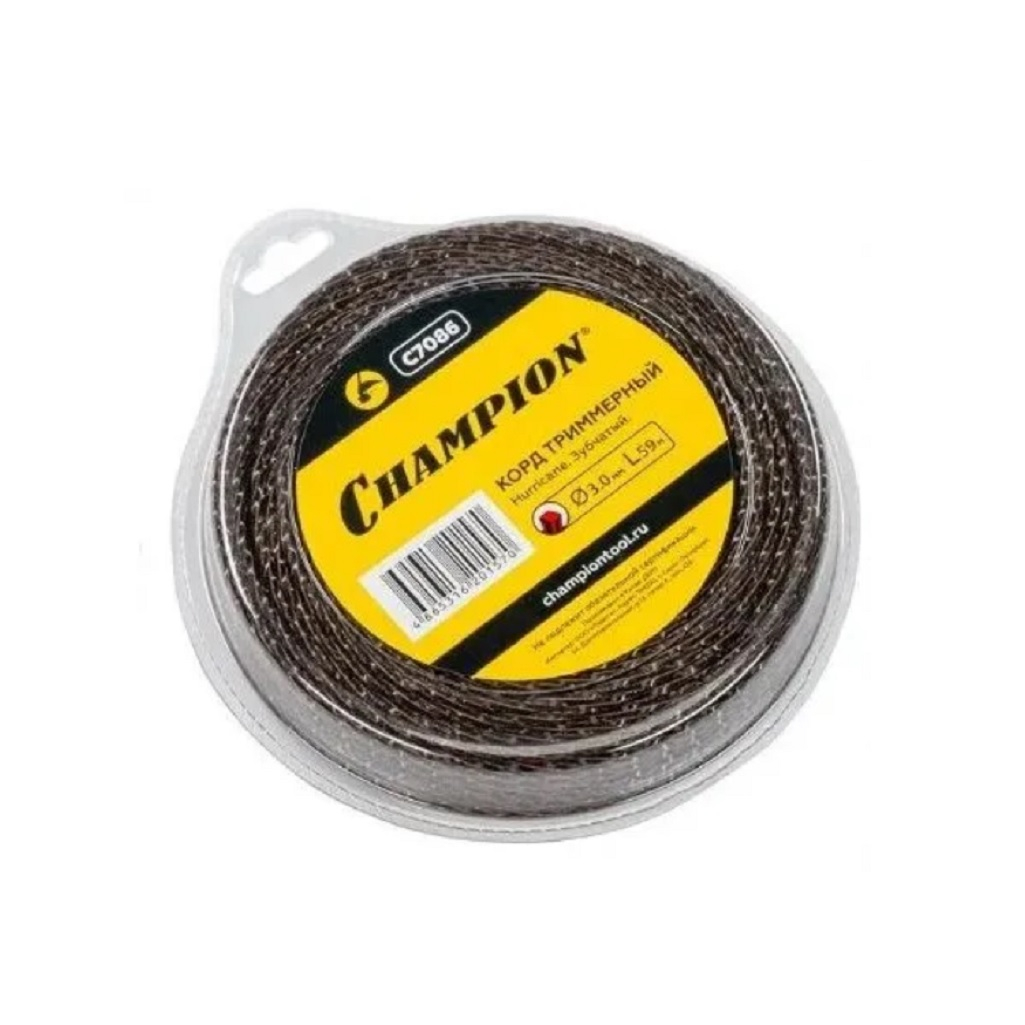 Леска для триммера Champion C7086, диаметр 3.0 мм, длина 59 м, зубчатый квадрат