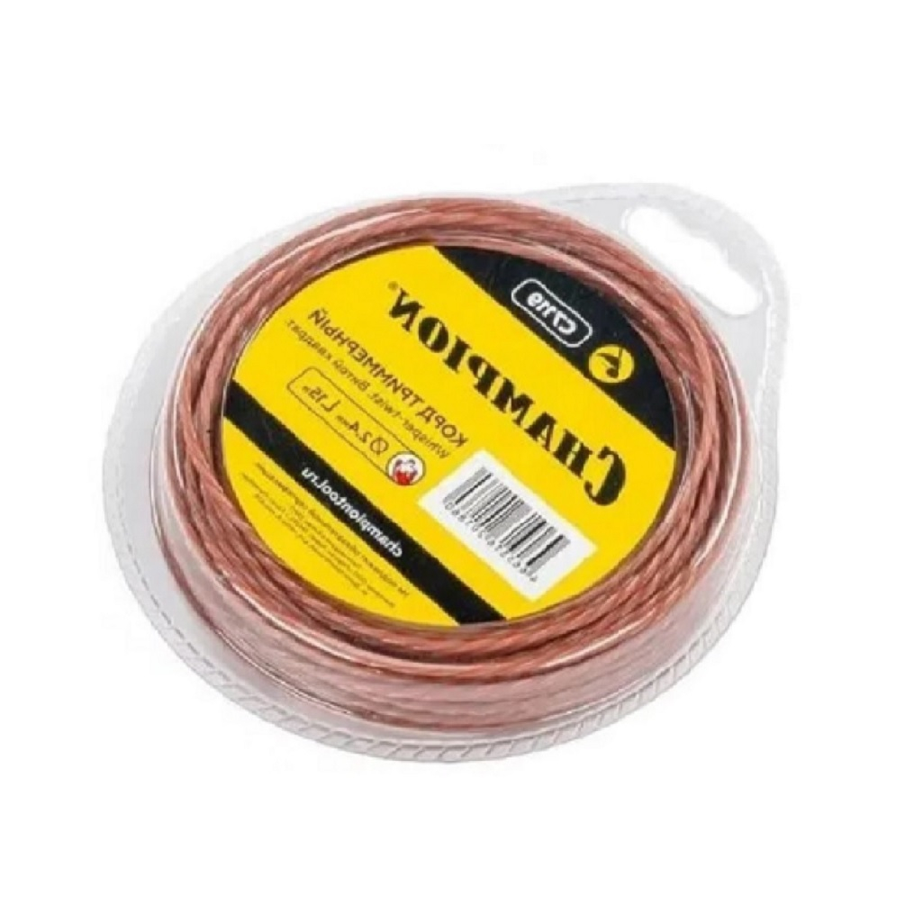 Леска для триммера Champion C7119, диаметр 2.4 мм, длина 15 м, витой квадрат