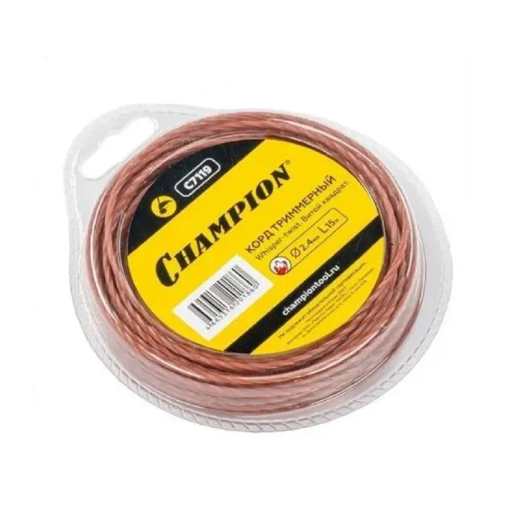 Леска для триммера Champion C7120, диаметр 2.4 мм, длина 87 м, витой квадрат