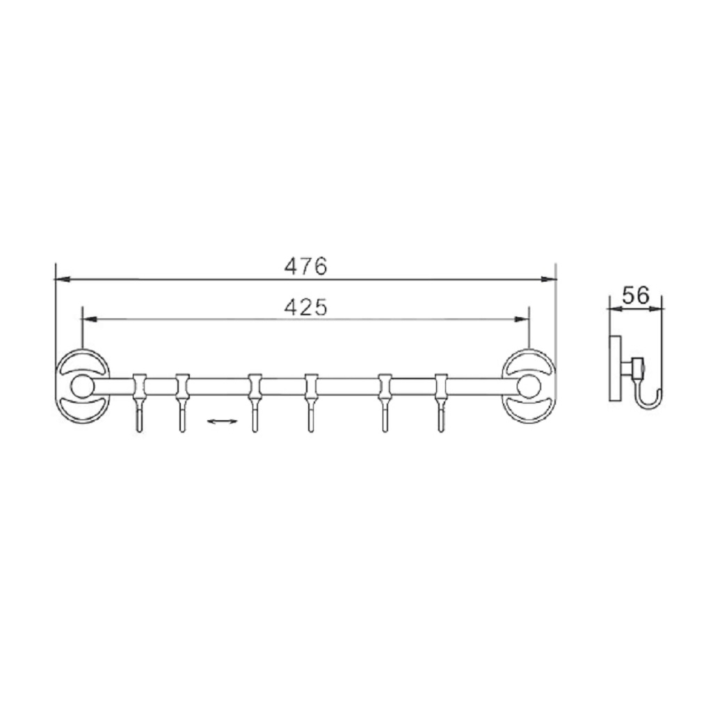 Вешалка для полотенец Frap F1915-6 с 6 подвижными крючками, хром