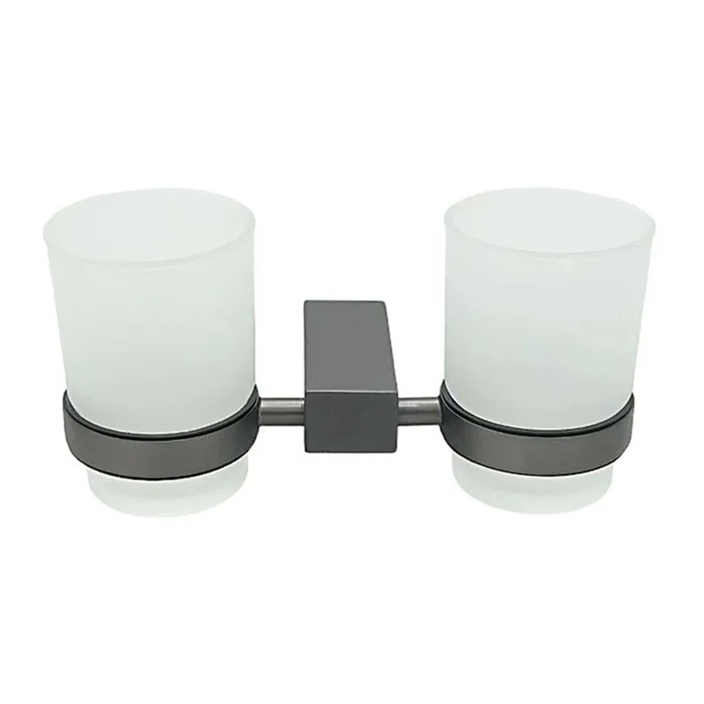 Держатель с двумя стаканами Frap F30608-9 для зубных щеток, нержавеющая сталь, стекло, оружейная сталь