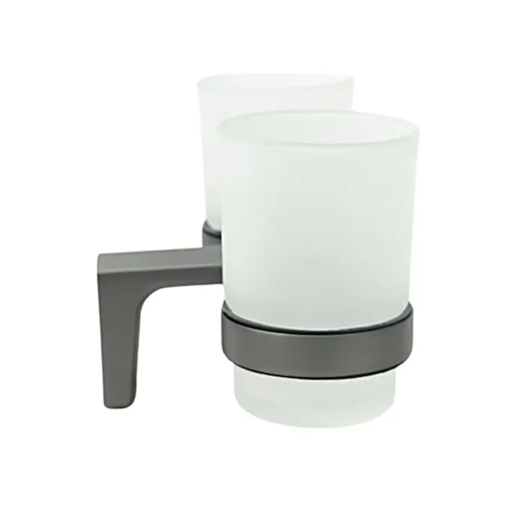 Держатель с двумя стаканами Frap F30608-9 для зубных щеток, нержавеющая сталь, стекло, оружейная сталь