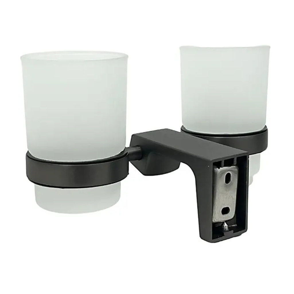 Держатель с двумя стаканами Frap F30608-9 для зубных щеток, нержавеющая сталь, стекло, оружейная сталь