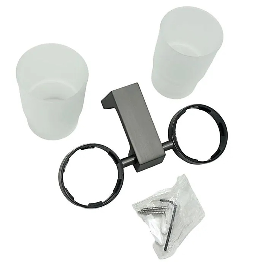 Держатель с двумя стаканами Frap F30608-9 для зубных щеток, нержавеющая сталь, стекло, оружейная сталь