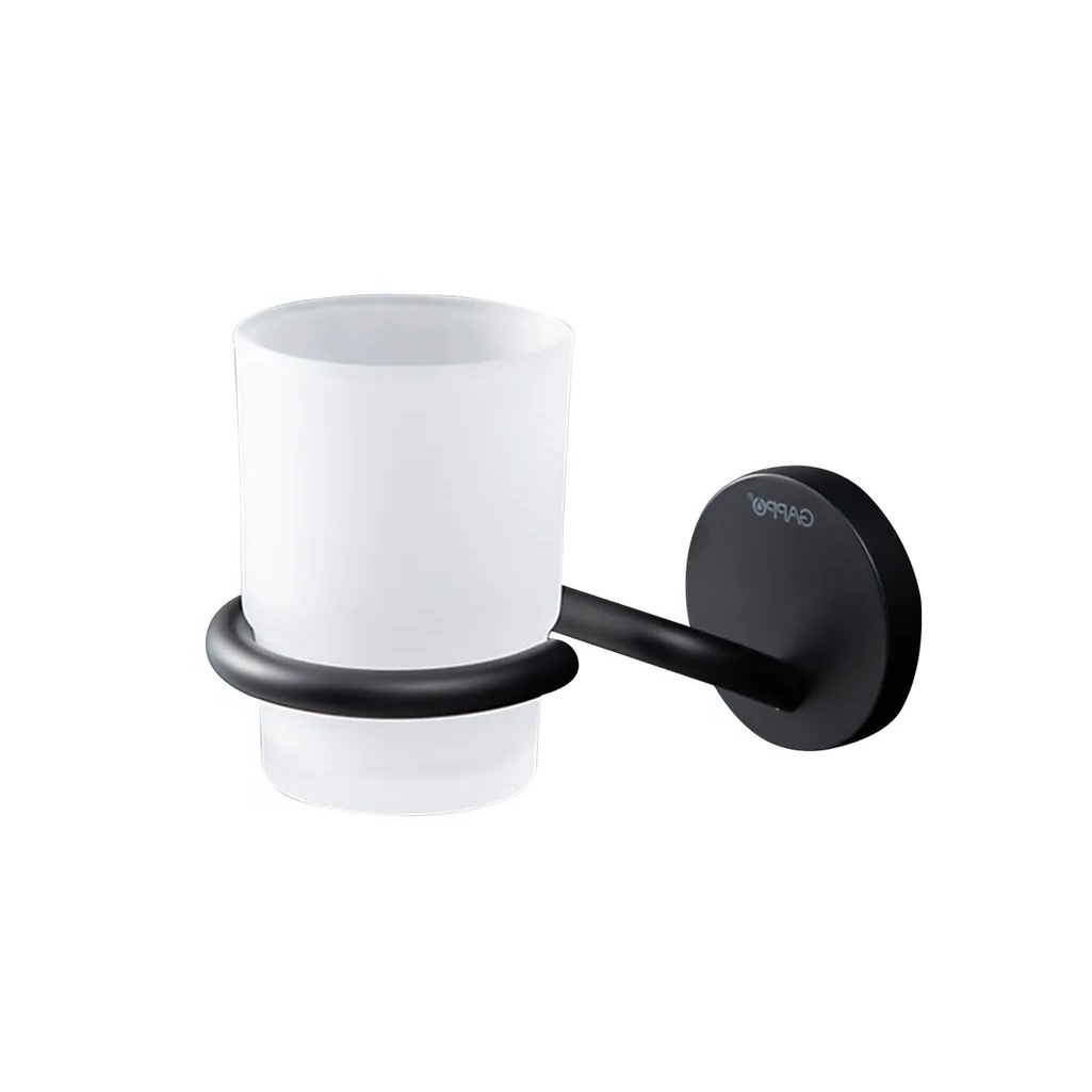 Держатель со стаканом Gappo G30706-6 для зубных щеток, нержавеющая сталь, стекло, черный