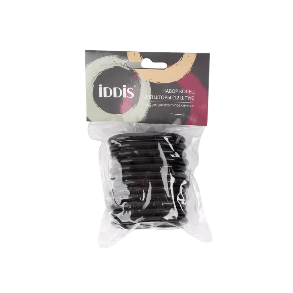 Кольца для штор в ванную Iddis RID013P, 236284, в наборе 12 штук, полипропилен, черный