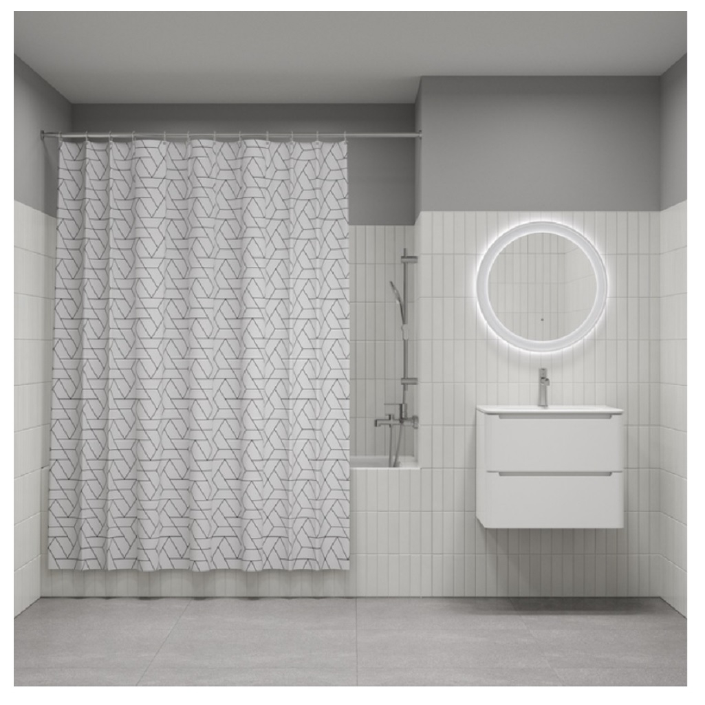 Штора для ванной IDDIS BB01P18I11, полиэстер, 1800х2000 мм, черно-белый