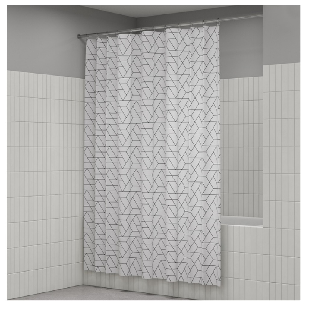 Штора для ванной IDDIS BB01P18I11, полиэстер, 1800х2000 мм, черно-белый