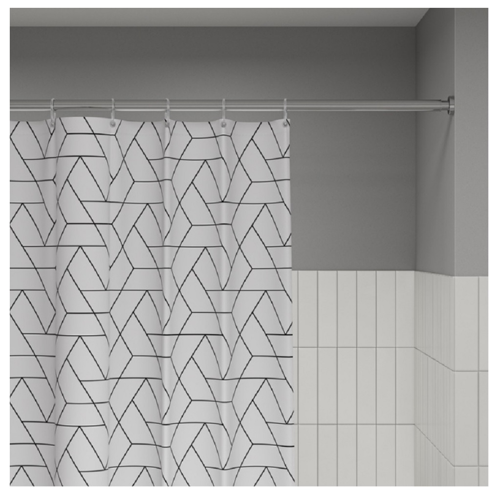 Штора для ванной IDDIS BB01P18I11, полиэстер, 1800х2000 мм, черно-белый