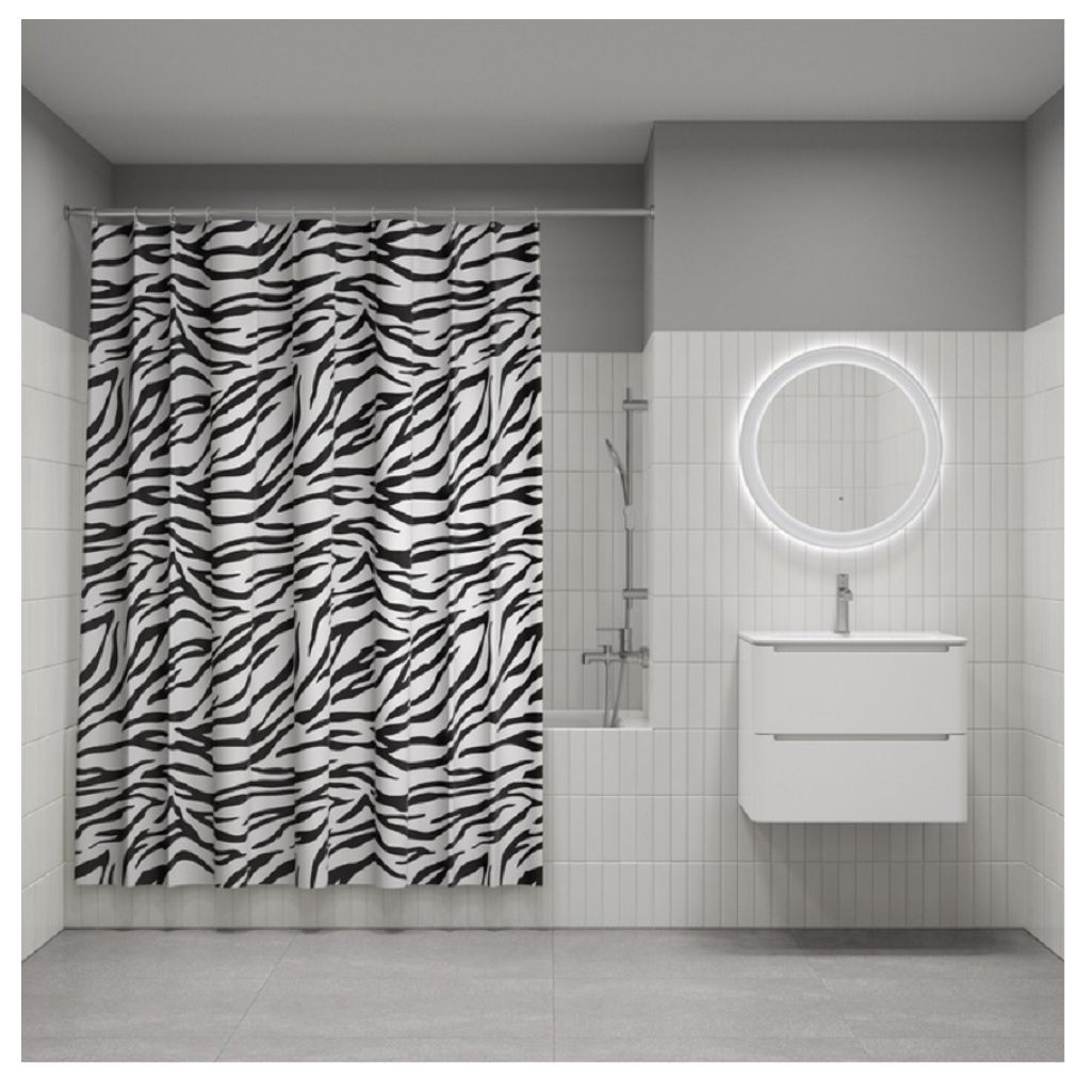 Штора для ванной IDDIS BB03P18I11, полиэстер, 1800х2000 мм, черно-белый